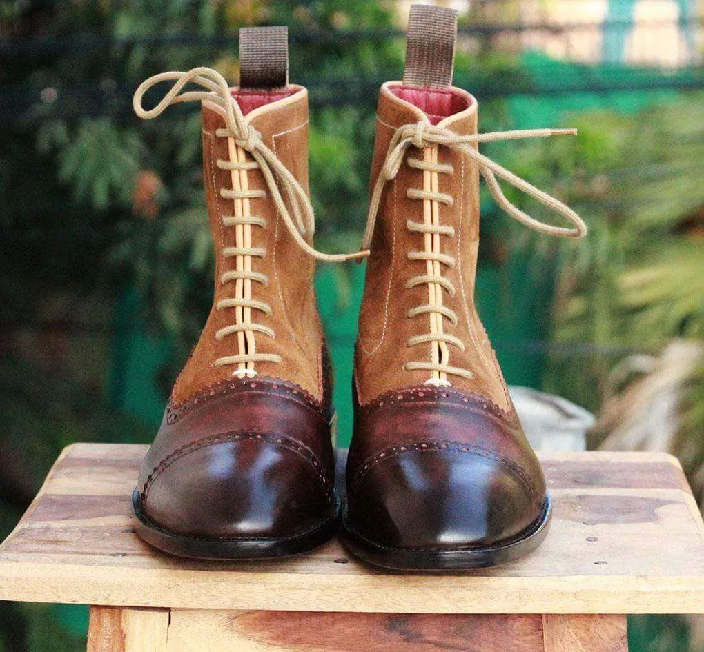 Handmade Brown Beige Ankle Boots For Men