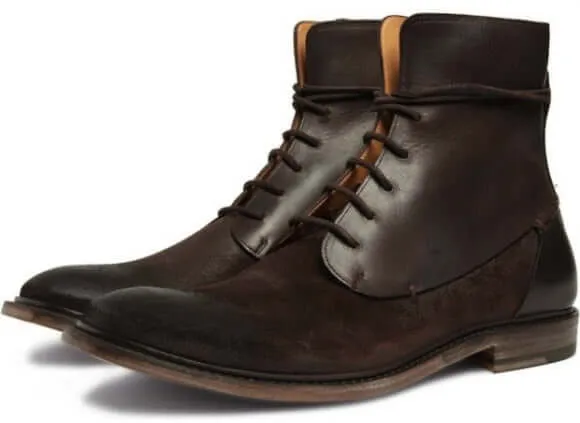 Handmade Dark Brown Leather Suede Lace Up Boot