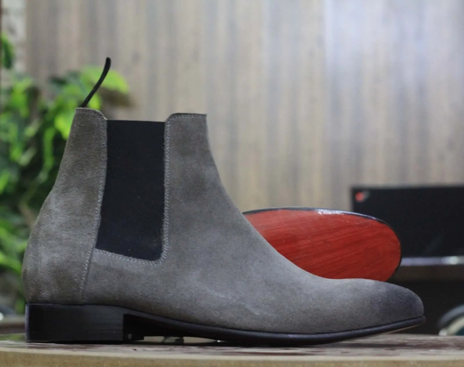 Handmade Grey Chelsea Suede Boot Ankle High Men's Boot, Formal Wear Boot