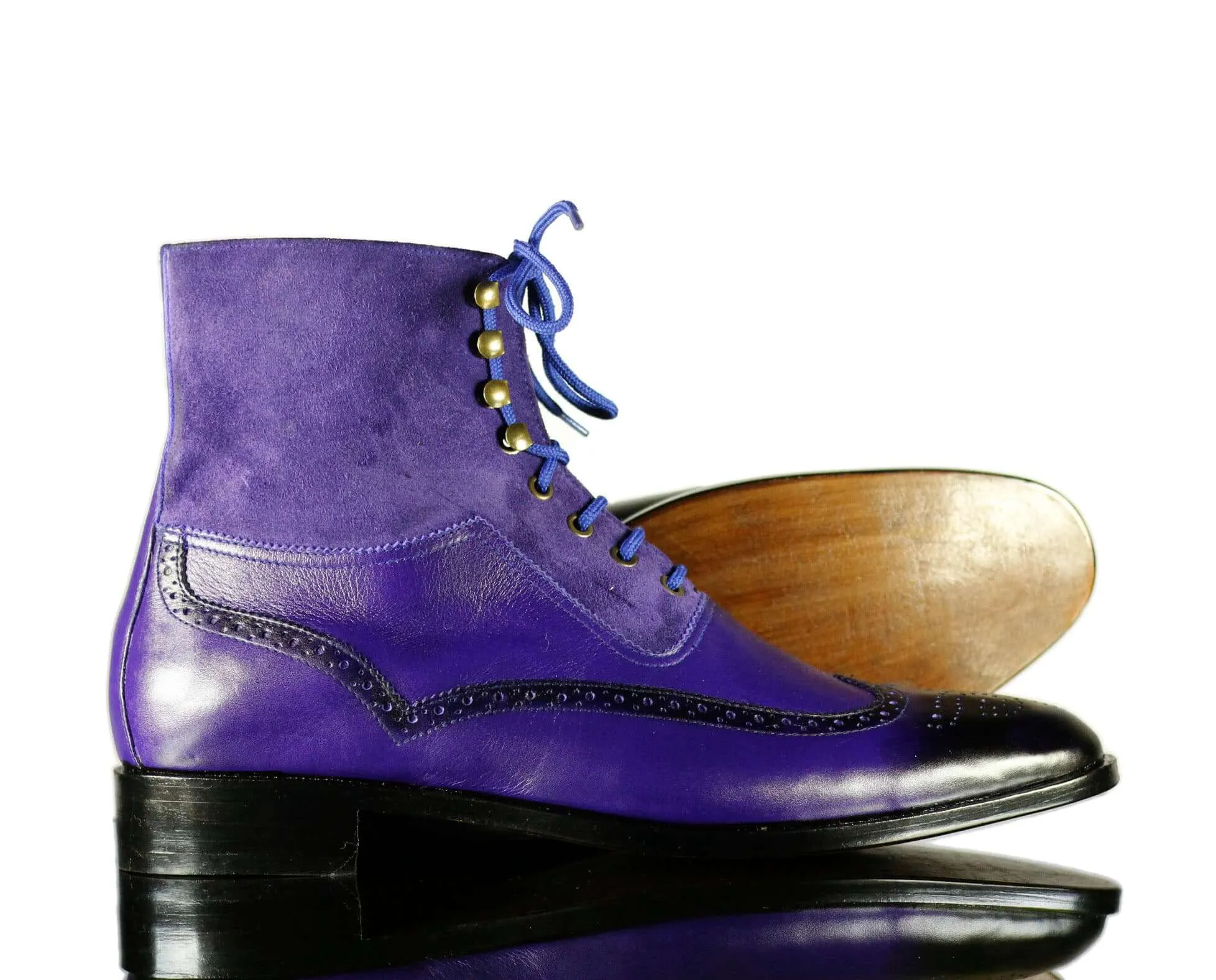 Handmade Leather Suede Purple Boot,Men's Lace Up Stylish Boot