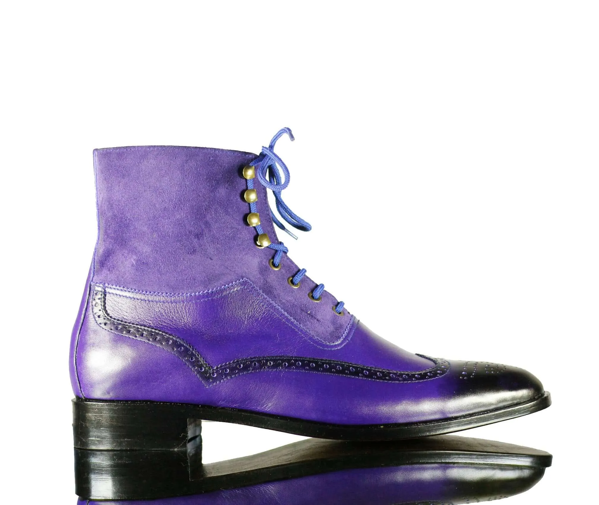 Handmade Leather Suede Purple Boot,Men's Lace Up Stylish Boot