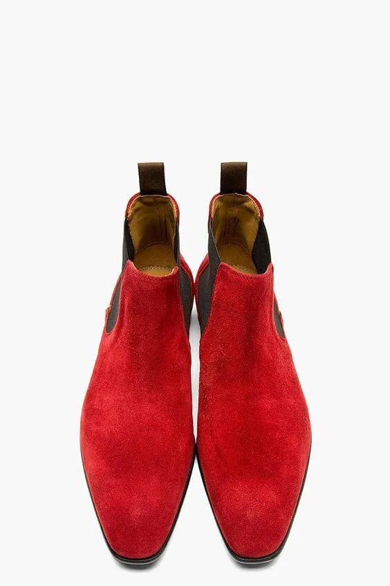 Handmade Men Elegant Red Chelsea Boot,Suede Men Boot