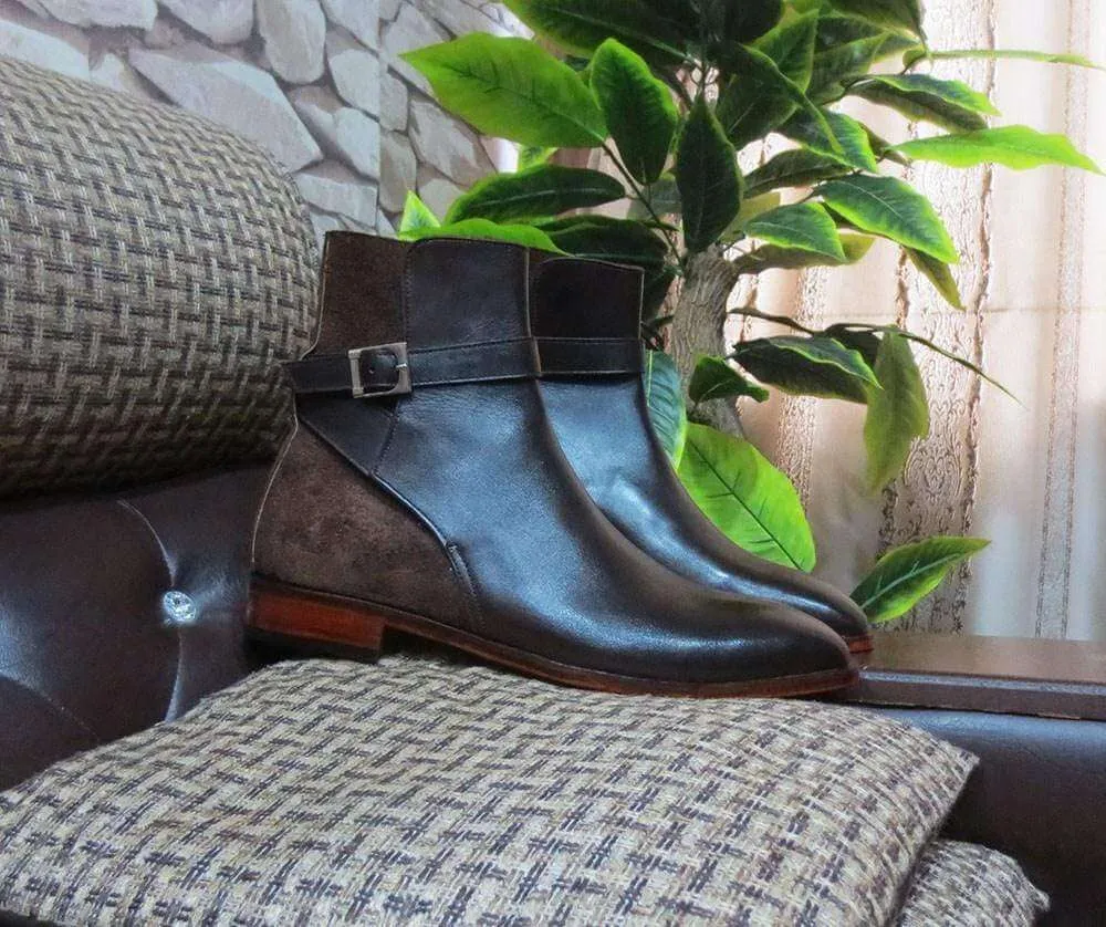 Handmade Men's Brown Jodhpurs Leather Suede Boot