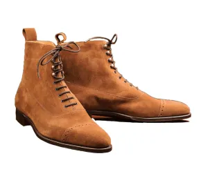 Handmade new style brown ankle high lace up suede boots Men's