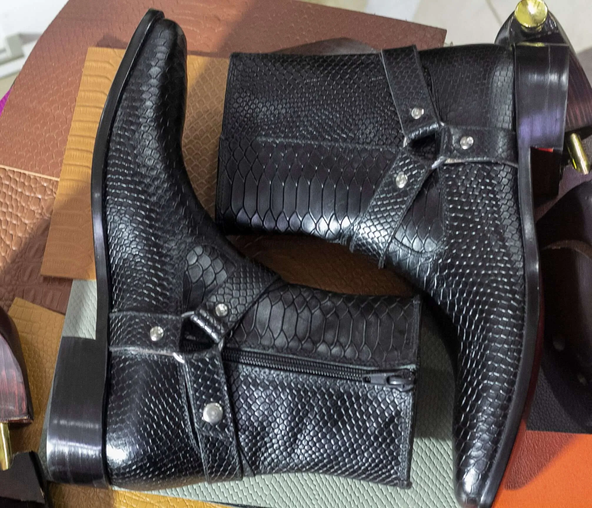 Handmade Python Leather Boot, Men's Classic Boot With Madrid Strap Style Boot