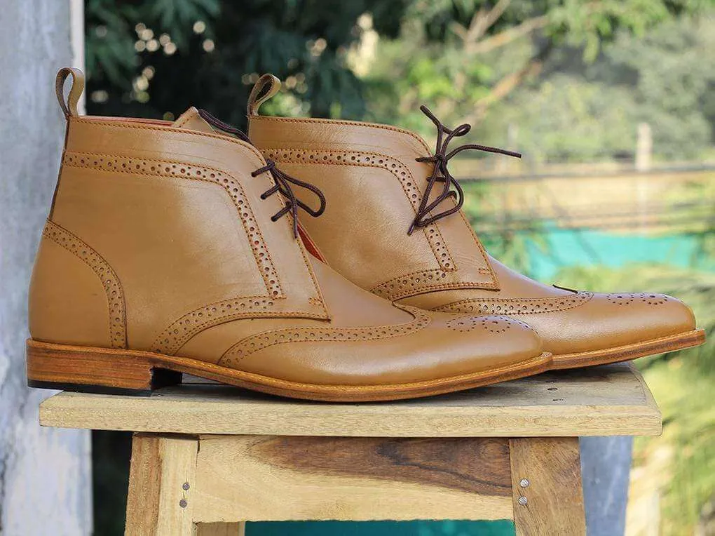 Handmade Tan Chukka Boots For Men