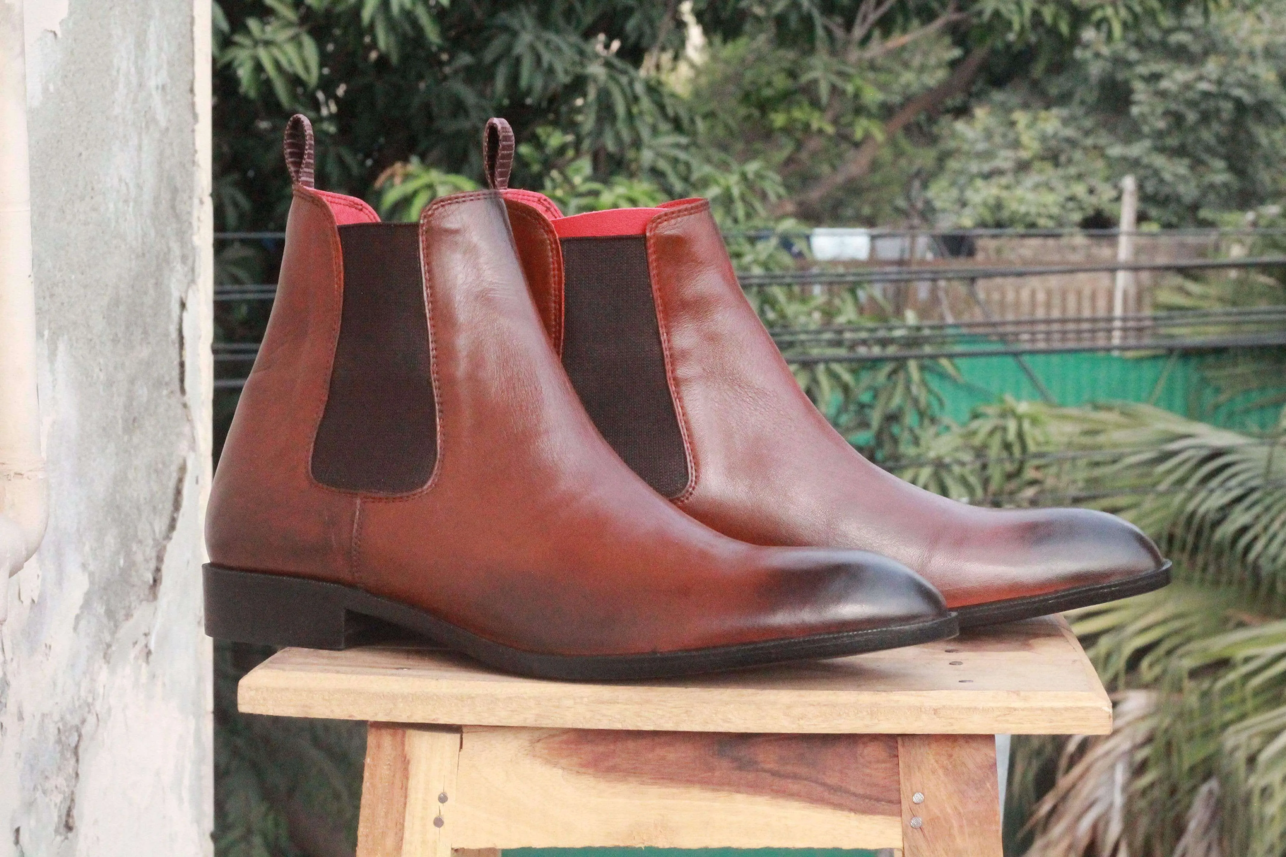 Handmade Tone Brown Leather Chelsea Boots