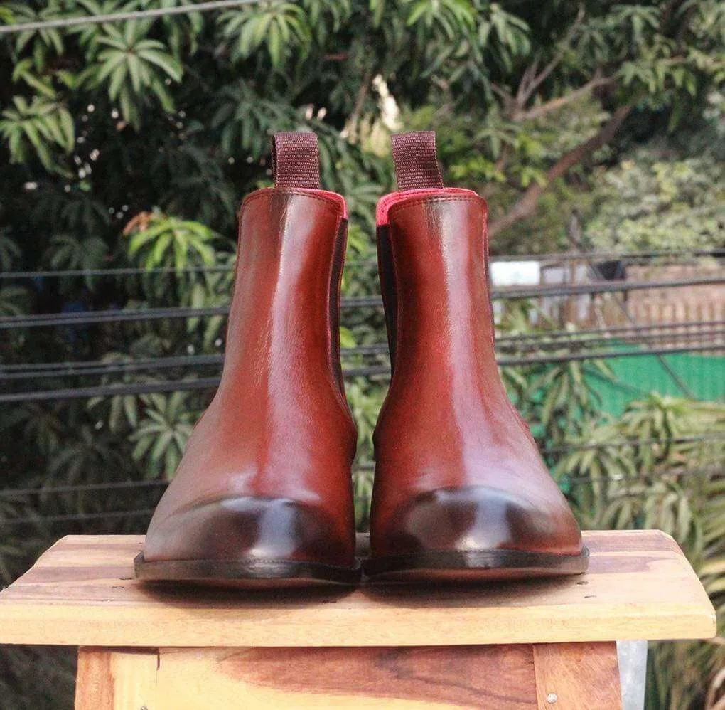 Handmade Tone Brown Leather Chelsea Boots