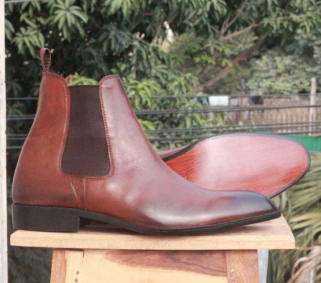 Handmade Tone Brown Leather Chelsea Boots