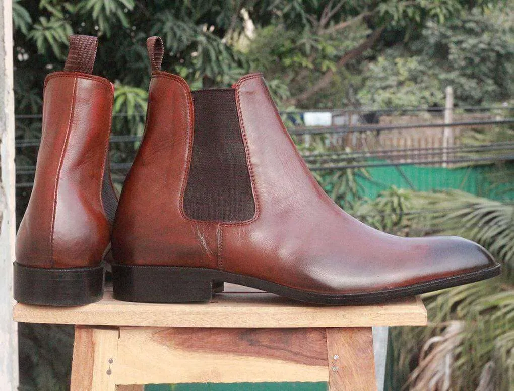 Handmade Tone Brown Leather Chelsea Boots