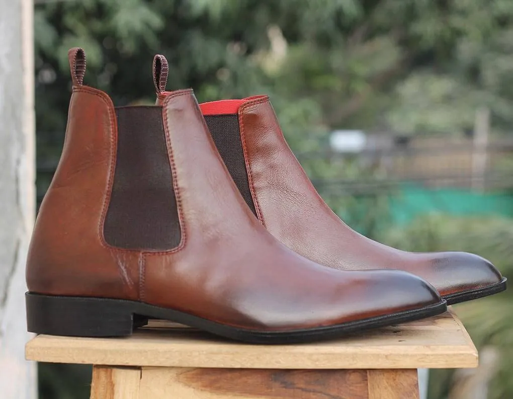 Handmade Tone Brown Leather Chelsea Boots