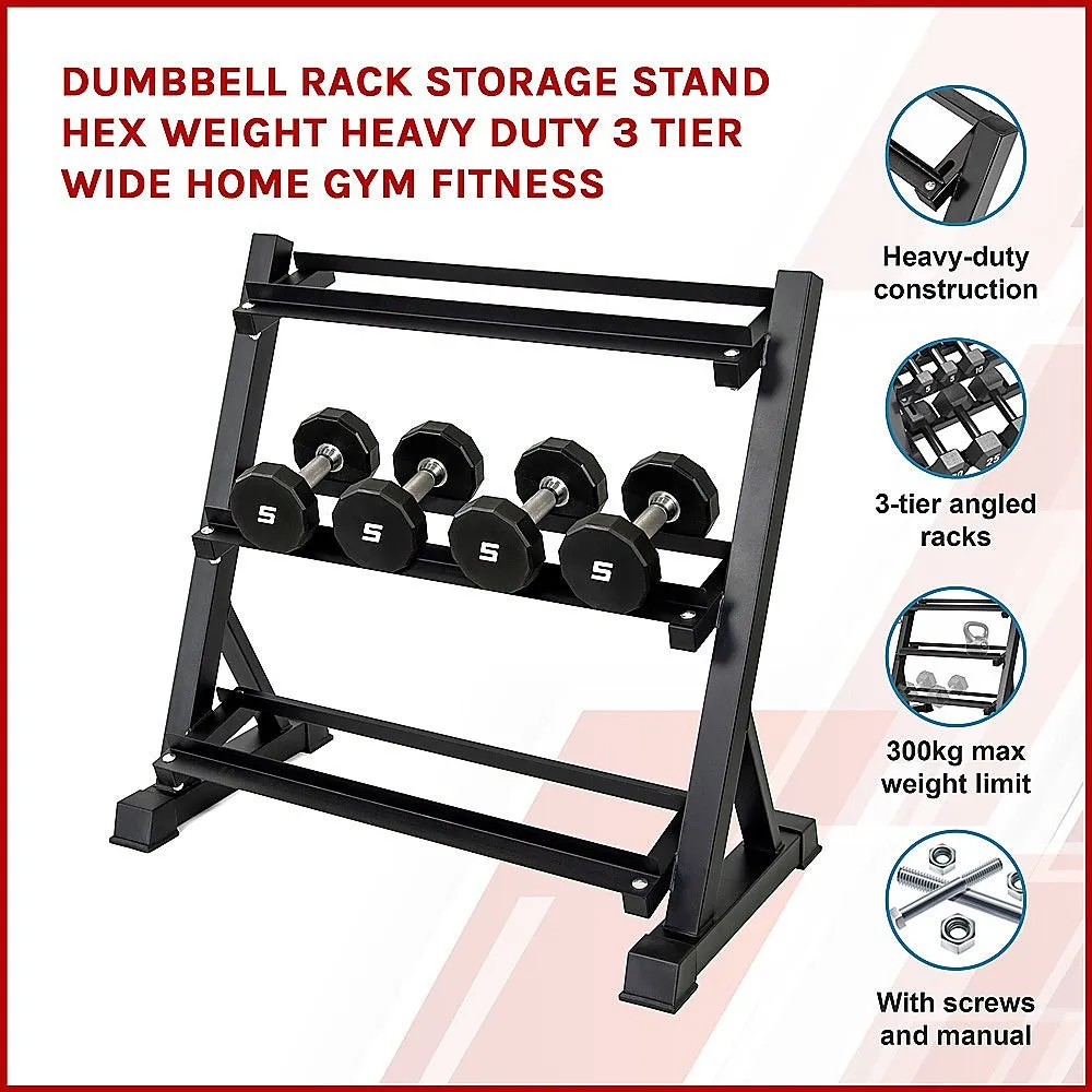 Heavy-Duty 3-Tier Dumbbell Rack, 300kg Capacity, Home Gym