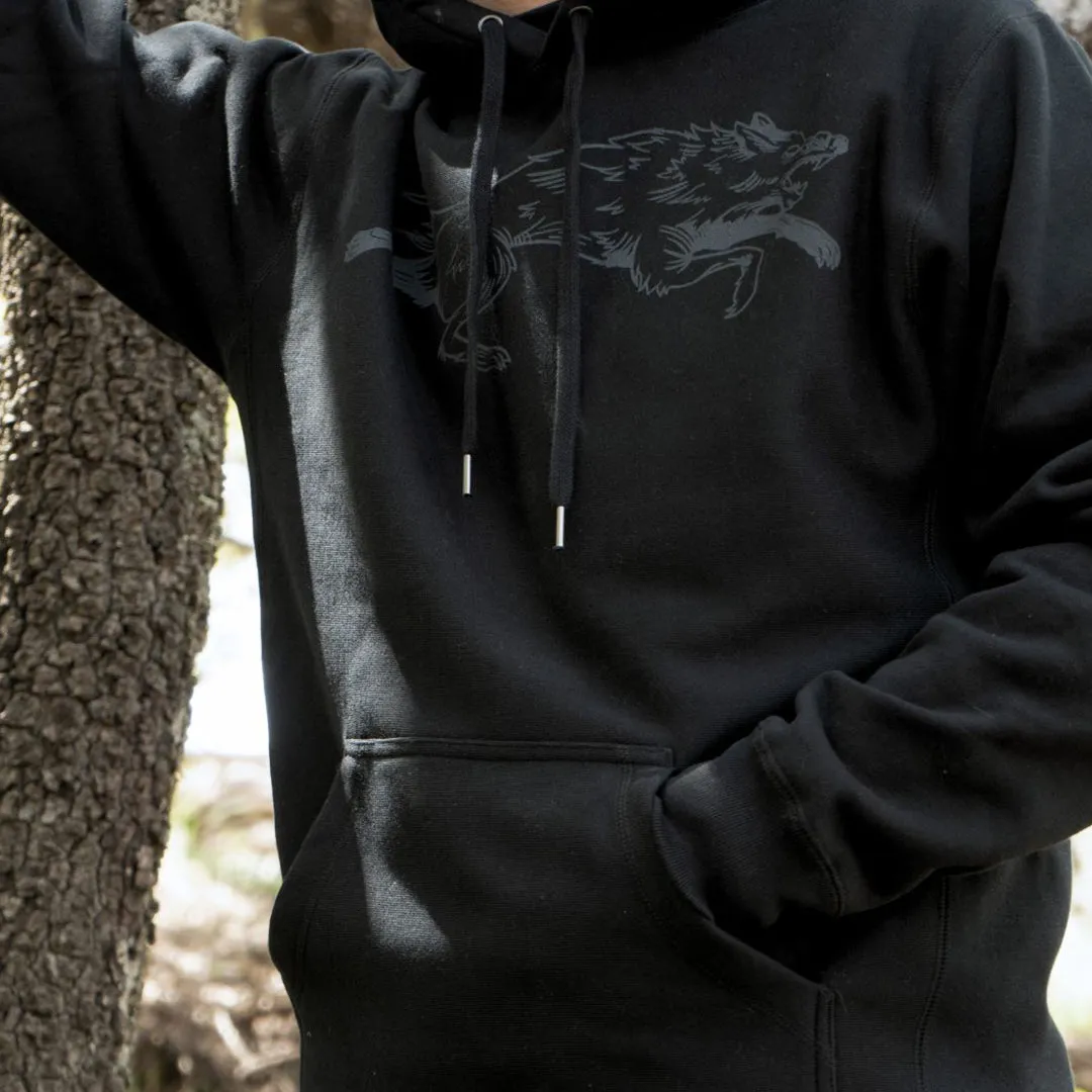 HEAVY DUTY WOLF HOODY-BLACK