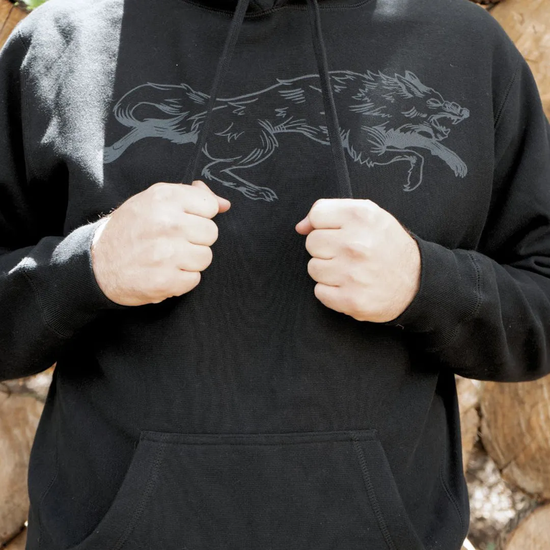 HEAVY DUTY WOLF HOODY-BLACK