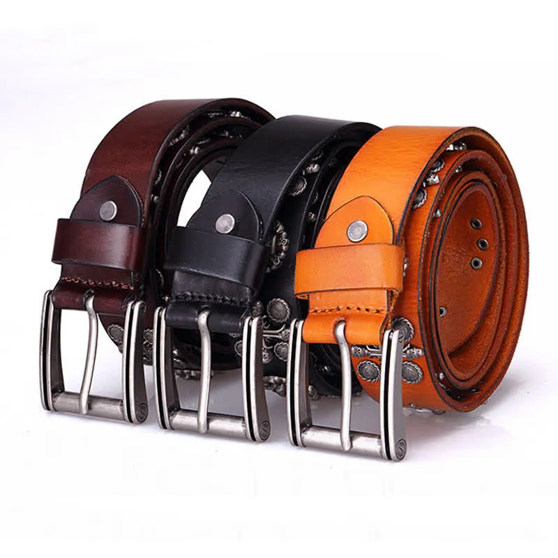 Heavy Metal Rivet Skull Cross Pattern Leather Belt