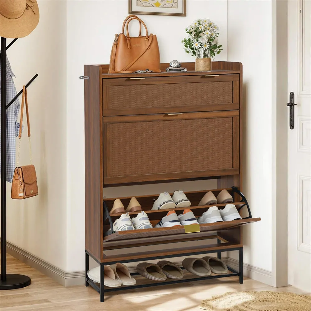 Hidden Shoe Cabinet Free Standing Narrow Shoe Rack Cabinet with 2 Flip Drawer