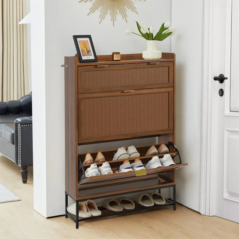 Hidden Shoe Cabinet Free Standing Narrow Shoe Rack Cabinet with 2 Flip Drawer