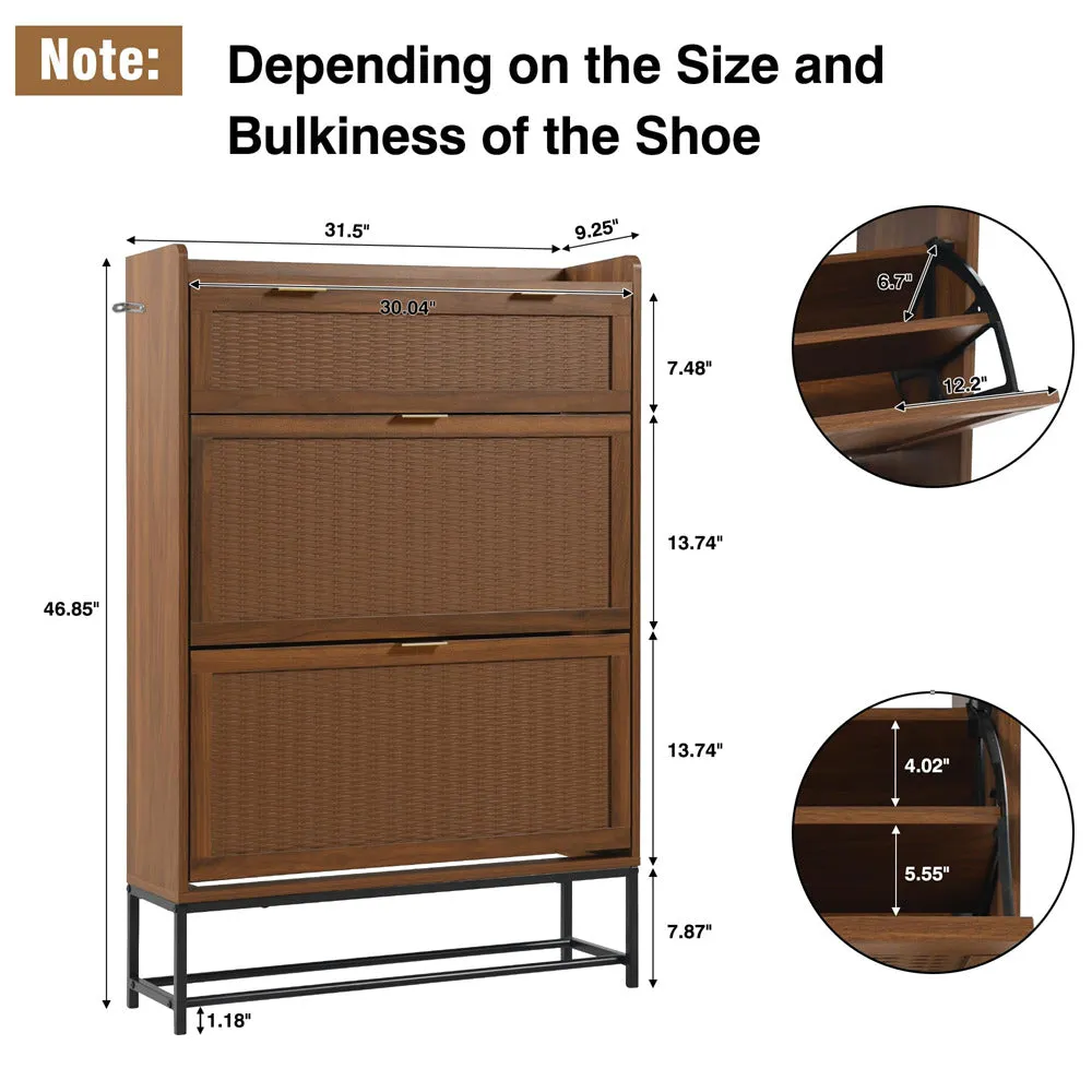 Hidden Shoe Cabinet Free Standing Narrow Shoe Rack Cabinet with 2 Flip Drawer