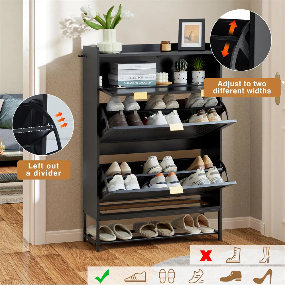 Hidden Shoe Cabinet Free Standing Narrow Shoe Rack Cabinet with 2 Flip Drawer