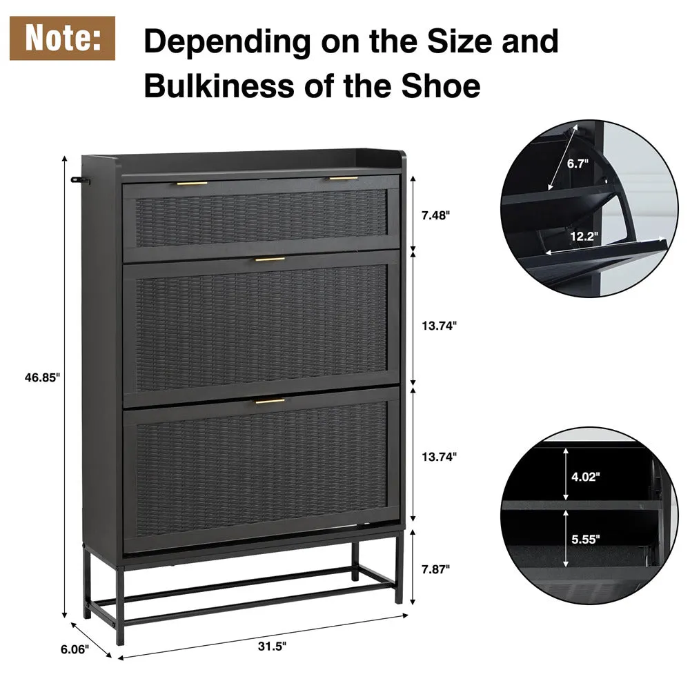 Hidden Shoe Cabinet Free Standing Narrow Shoe Rack Cabinet with 2 Flip Drawer