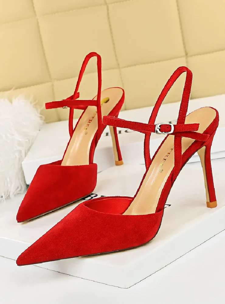 High Heeled Suede Shallow Pointed Sandals