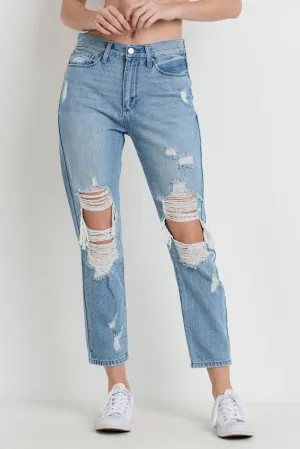 High Rise Super Distressed Girlfriend Jeans