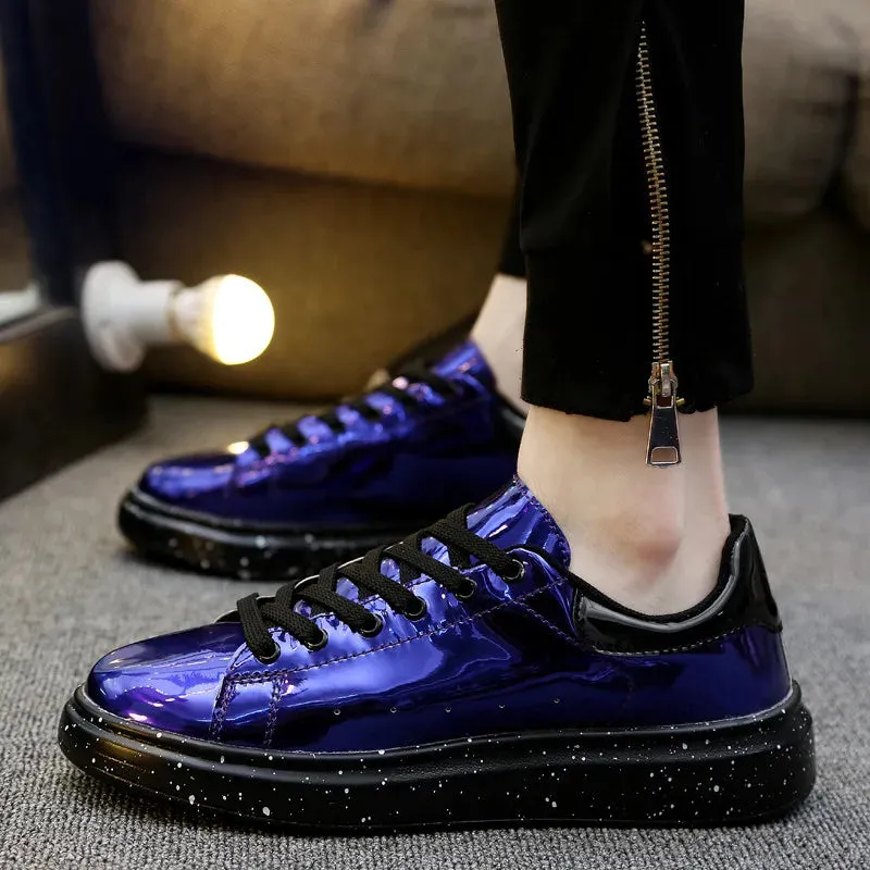 Hnzxzm Hot Sale Silver Mirror Shoes Men Casual Shoes Luxury Hip Hop Bar Streetwear Glossy Mirrors Sneakers Men Flats