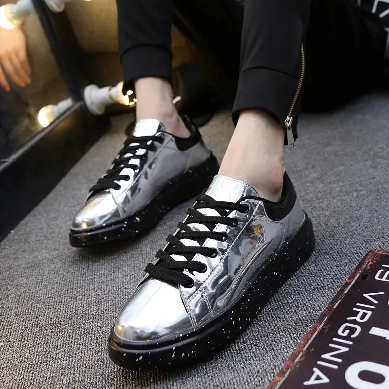 Hnzxzm Hot Sale Silver Mirror Shoes Men Casual Shoes Luxury Hip Hop Bar Streetwear Glossy Mirrors Sneakers Men Flats