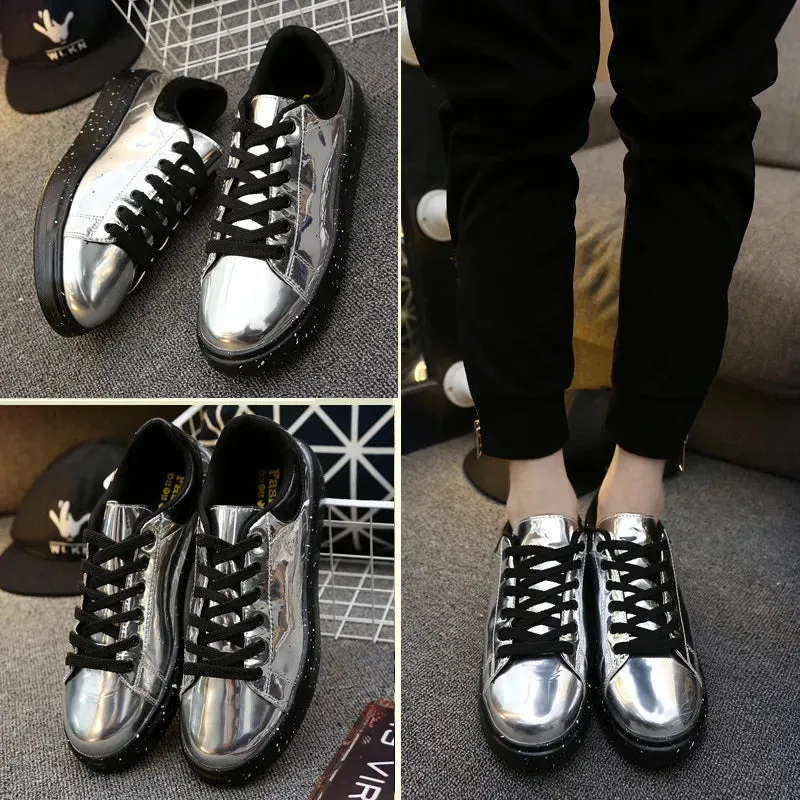 Hnzxzm Hot Sale Silver Mirror Shoes Men Casual Shoes Luxury Hip Hop Bar Streetwear Glossy Mirrors Sneakers Men Flats