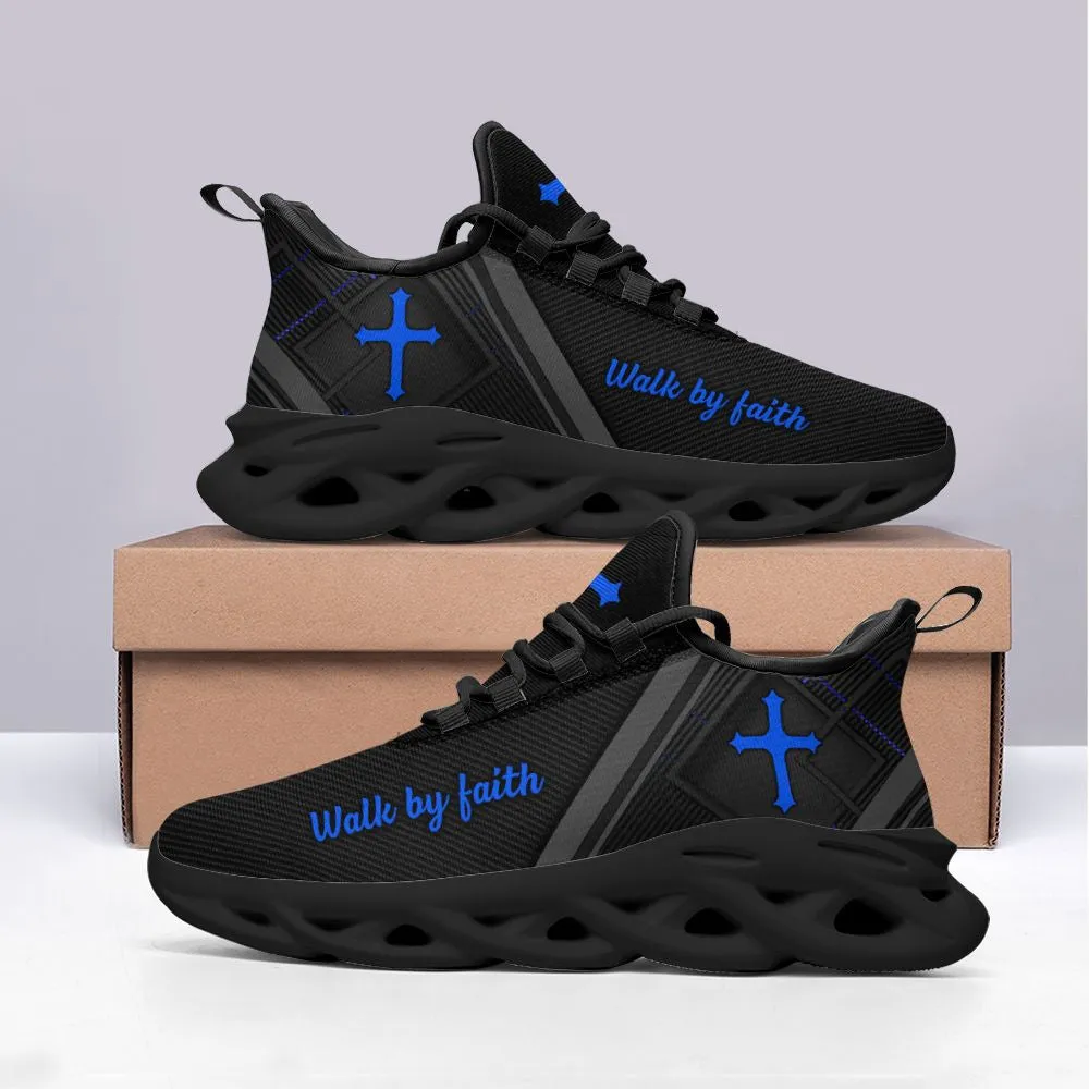 Jesus Black Blue Walk By Faith Running Sneakers 1 Max Soul Shoes - Christian Shoes For Men And Women