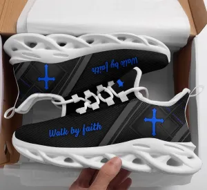 Jesus Black Blue Walk By Faith Running Sneakers 1 Max Soul Shoes - Christian Shoes For Men And Women