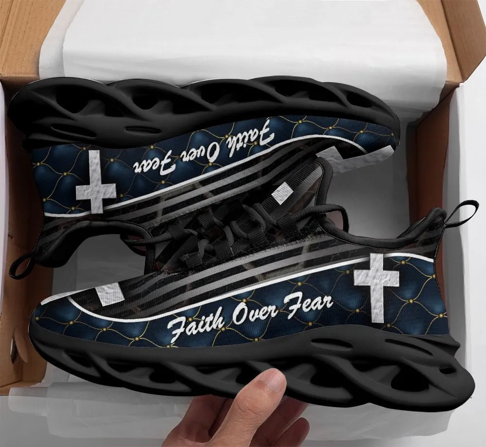 Jesus Black Faith Over Fear Running Sneakers Max Soul Shoes - Christian Shoes For Men And Women