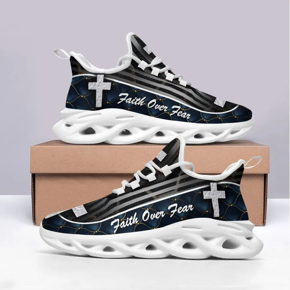 Jesus Black Faith Over Fear Running Sneakers Max Soul Shoes - Christian Shoes For Men And Women