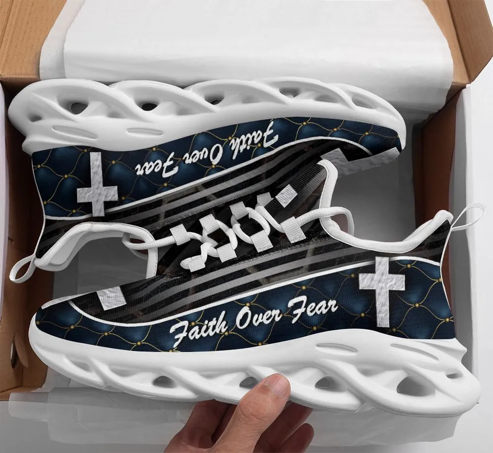 Jesus Black Faith Over Fear Running Sneakers Max Soul Shoes - Christian Shoes For Men And Women