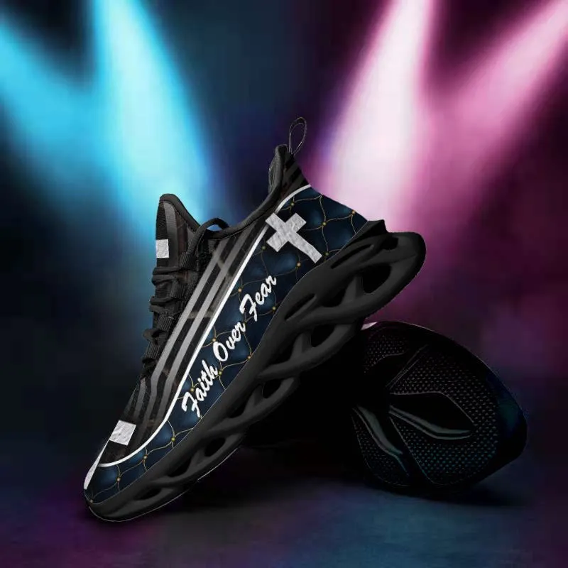 Jesus Black Faith Over Fear Running Sneakers Max Soul Shoes - Christian Shoes For Men And Women