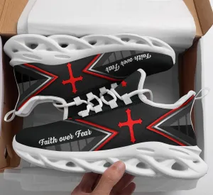 Jesus Faith Over Black Red Fear Running Sneakers Max Soul Shoes - Christian Shoes For Men And Women