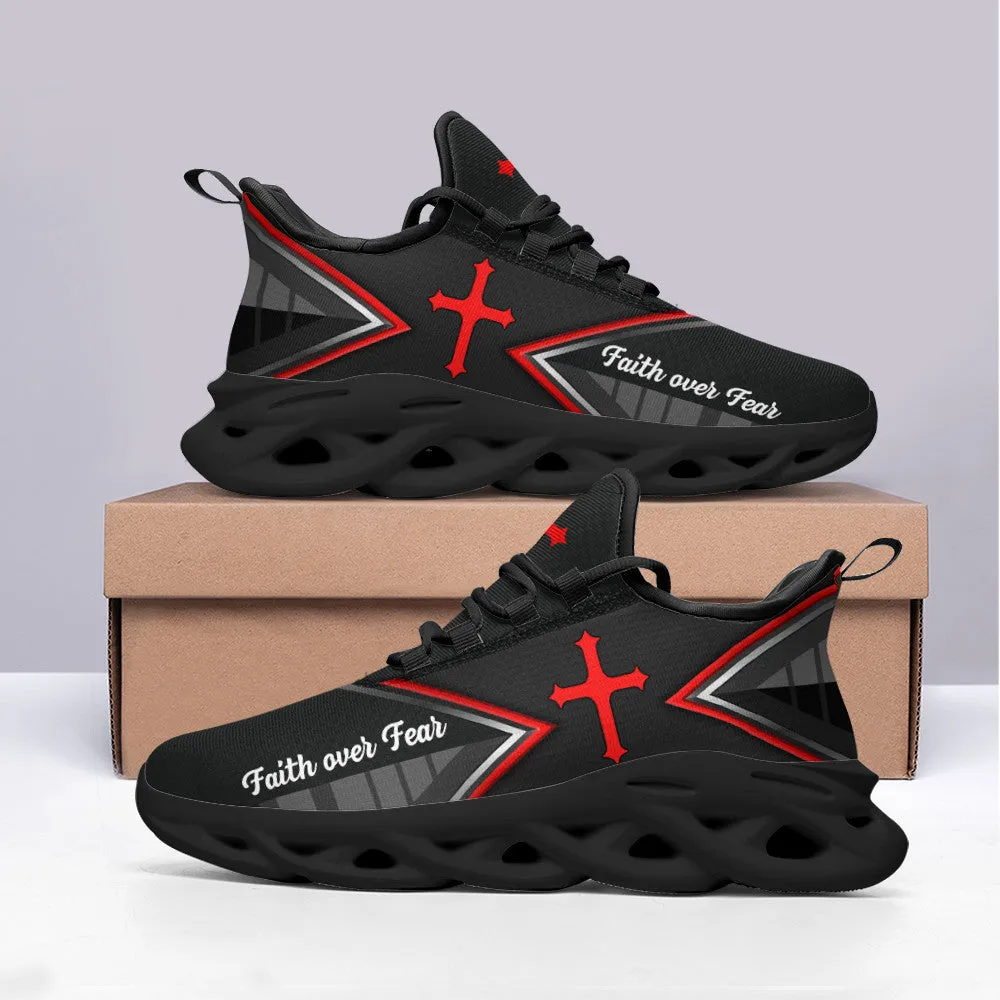 Jesus Faith Over Black Red Fear Running Sneakers Max Soul Shoes - Christian Shoes For Men And Women