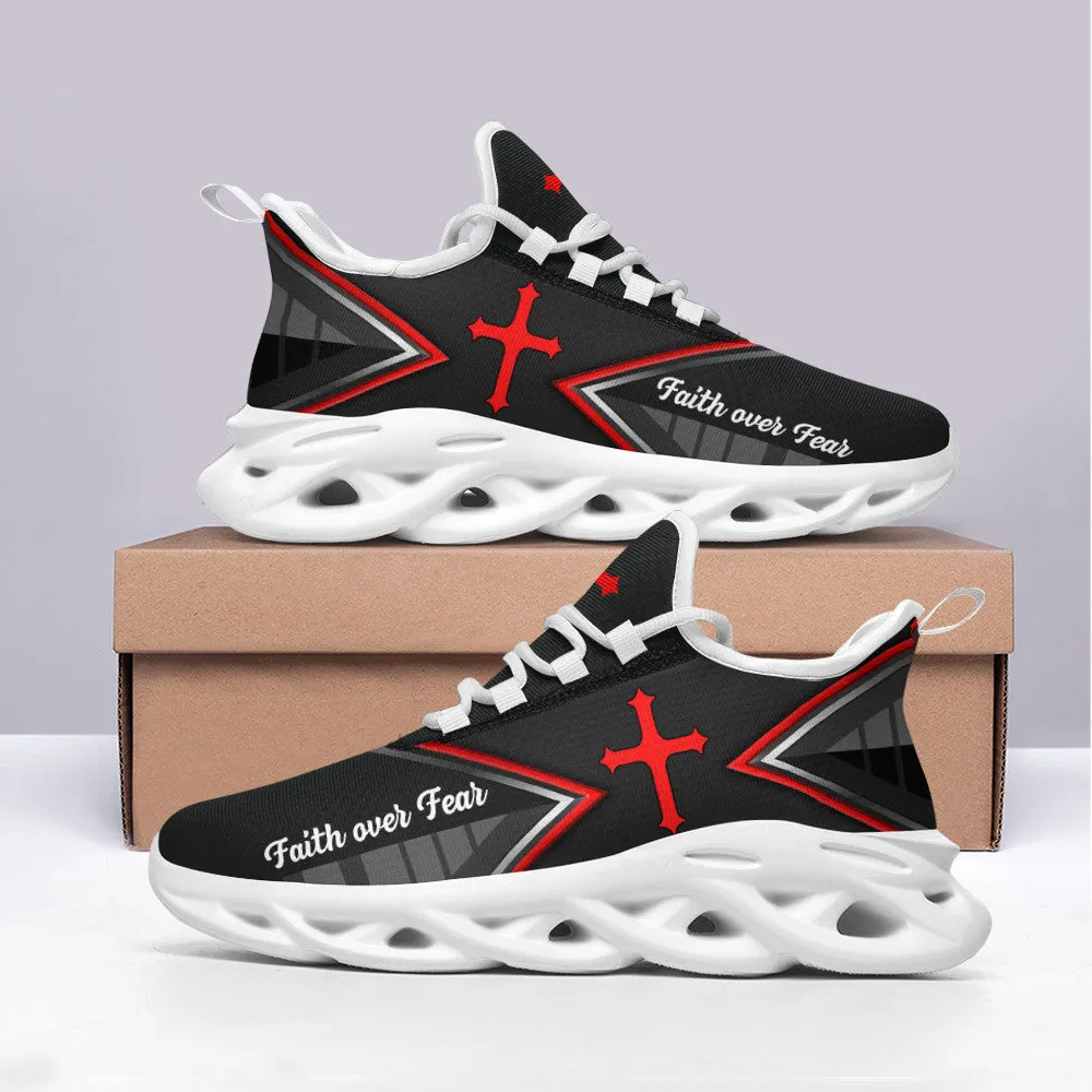 Jesus Faith Over Black Red Fear Running Sneakers Max Soul Shoes - Christian Shoes For Men And Women