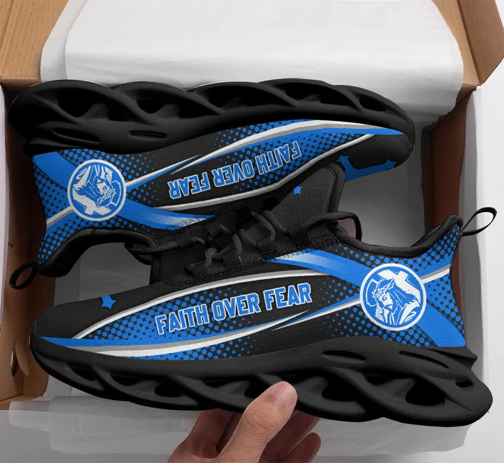 Jesus Faith Over Fear Blue Running Sneakers Max Soul Shoes - Christian Shoes For Men And Women