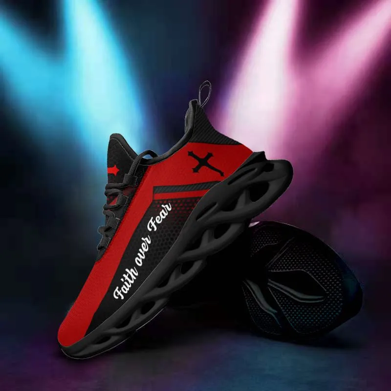 Jesus Faith Over Fear Red Running Sneakers Max Soul Shoes - Christian Shoes For Men And Women