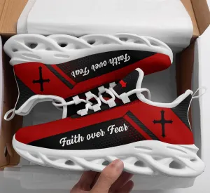 Jesus Faith Over Fear Red Running Sneakers Max Soul Shoes - Christian Shoes For Men And Women