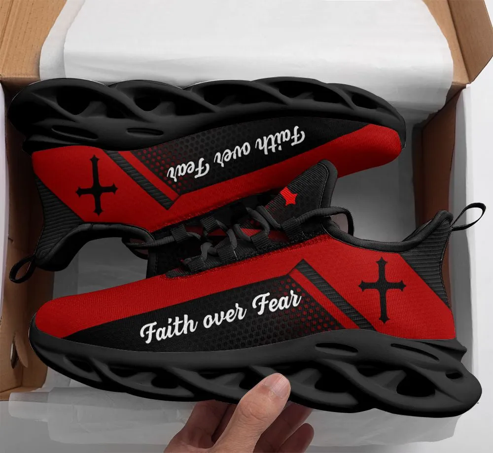 Jesus Faith Over Fear Red Running Sneakers Max Soul Shoes - Christian Shoes For Men And Women