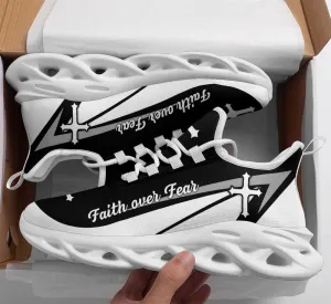 Jesus Faith Over Fear Running Sneakers Black And White Max Soul Shoes - Christian Shoes For Men And Women