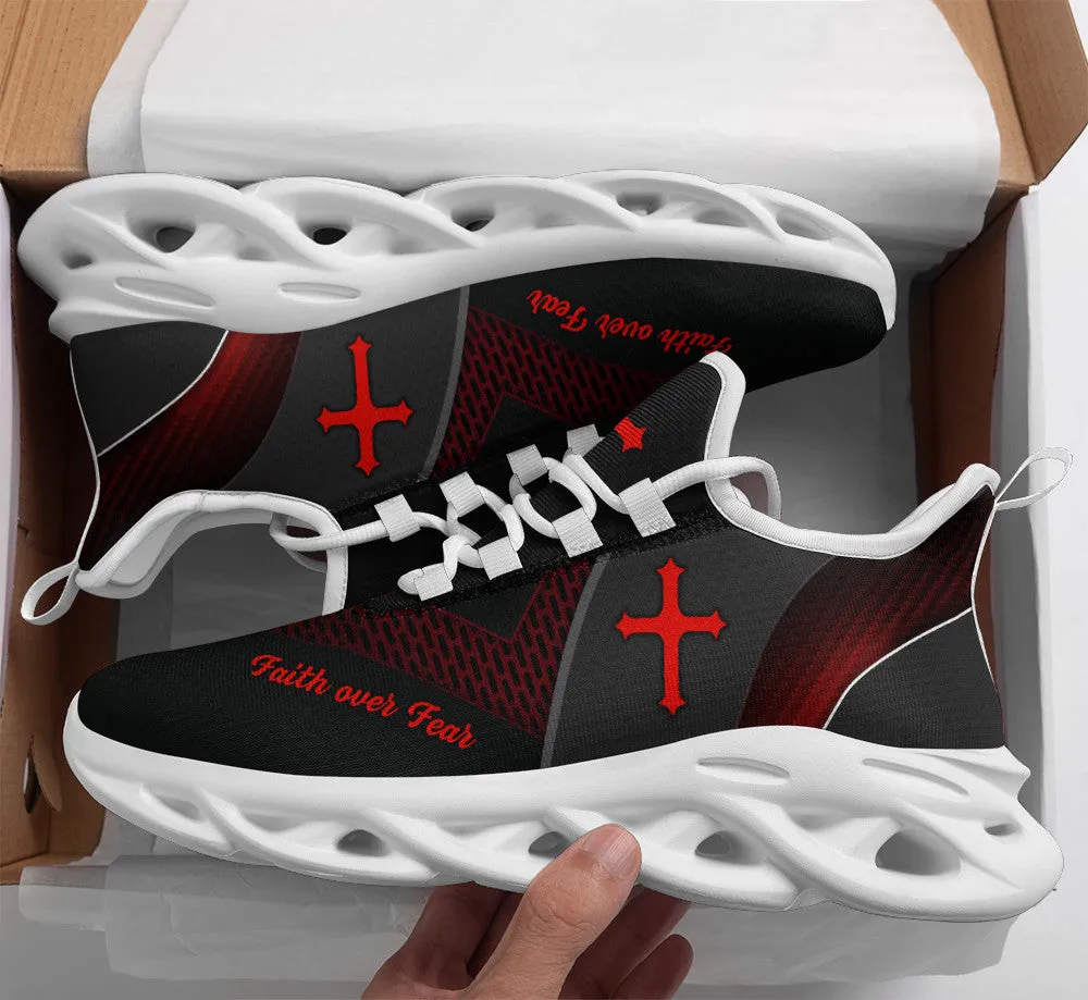 Jesus Faith Over Fear Running Sneakers Black Max Soul Shoes - Christian Shoes For Men And Women