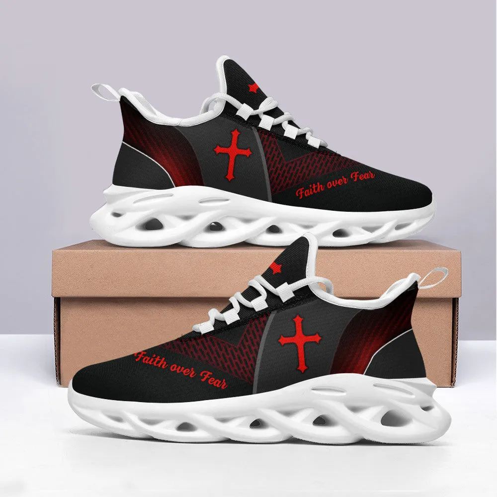 Jesus Faith Over Fear Running Sneakers Black Max Soul Shoes - Christian Shoes For Men And Women