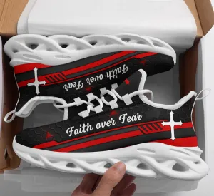 Jesus Red Black Faith Over Fear Running Sneakers Max Soul Shoes - Christian Shoes For Men And Women