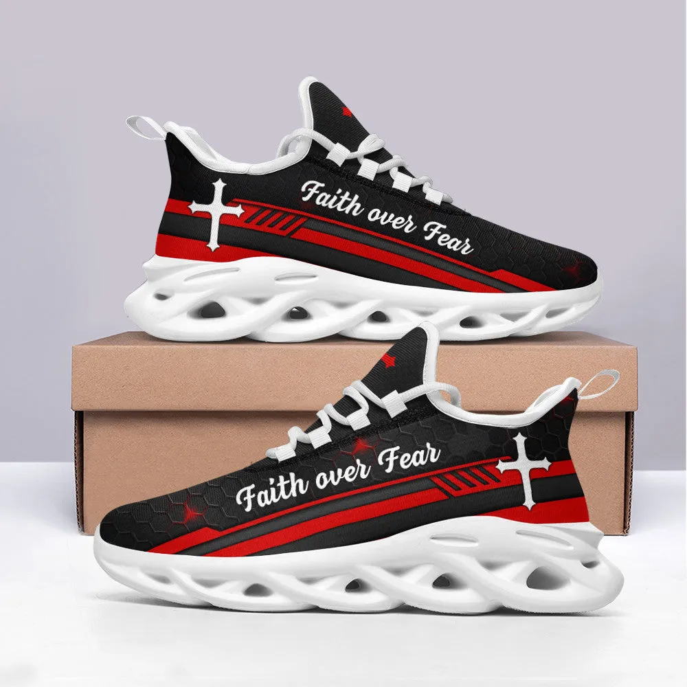 Jesus Red Black Faith Over Fear Running Sneakers Max Soul Shoes - Christian Shoes For Men And Women