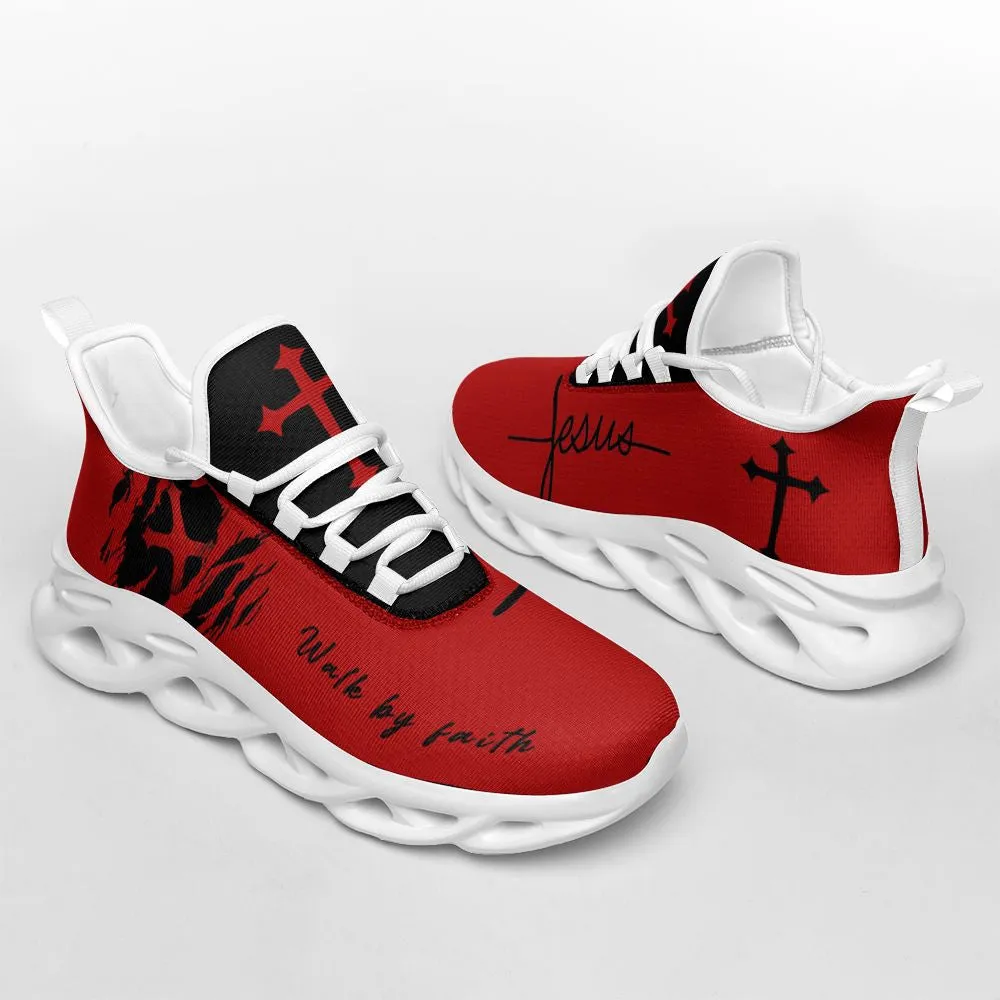 Jesus Red Walk By Faith Running Sneakers Max Soul Shoes - Christian Shoes For Men And Women