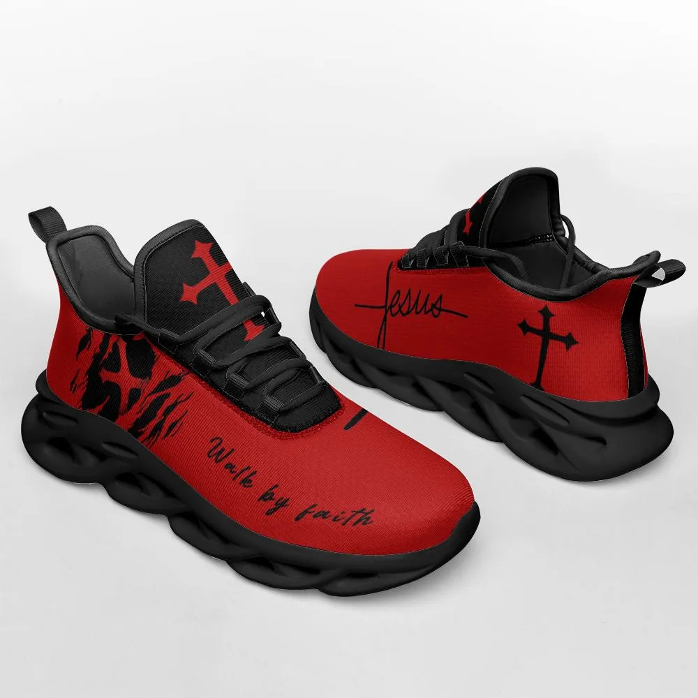 Jesus Red Walk By Faith Running Sneakers Max Soul Shoes - Christian Shoes For Men And Women