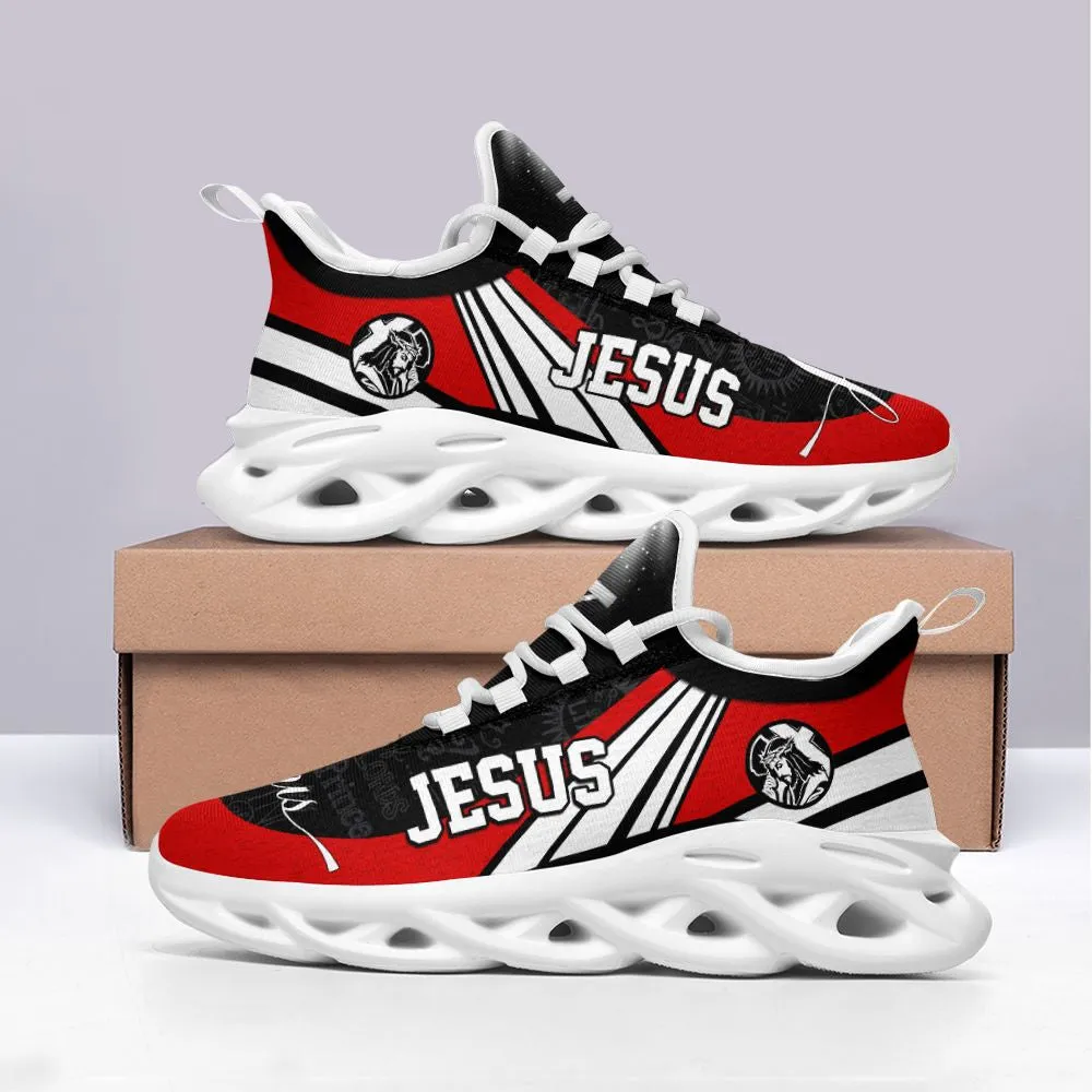 Jesus Running Sneakers Black And Red Max Soul Shoes - Christian Shoes For Men And Women